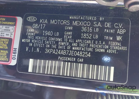 2018 Kia Rio S z USA, uszkodzony, nr VIN 3KPA24AB7JE048254